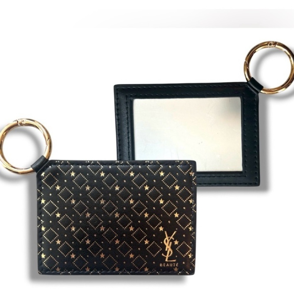 NWOT-Yves Saint Laurent Black & Gold Monogram Key Card Mirror